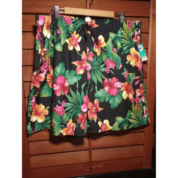 Red hibiscus tropical Oasis swim trunks shorts men's 3XL